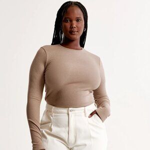Abercrombie & Fitch Essential Long-Sleeve Featherweight Rib Top - Tan XL